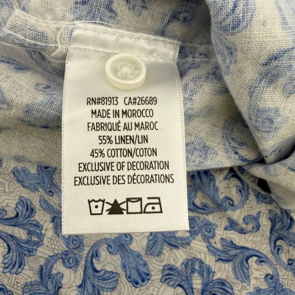 Robert Graham Mens Classic Fit Blue Scroll Print Linen Blend Shirt Size M - Picture 3 of 8